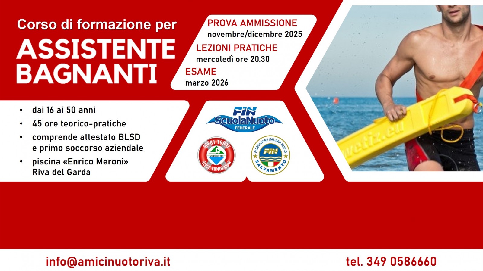 Corso assistente bagnanti in partenza. Fissata prova di ammissione 17 DICEMBRE