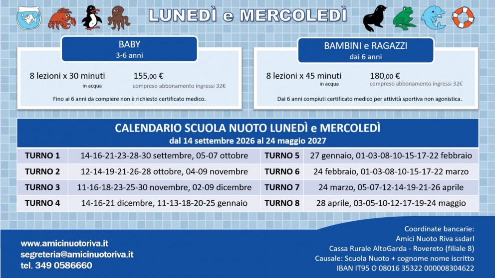 Scuola nuoto 2026/2027 amici nuoto riva LUNEDI MERCOLEDI