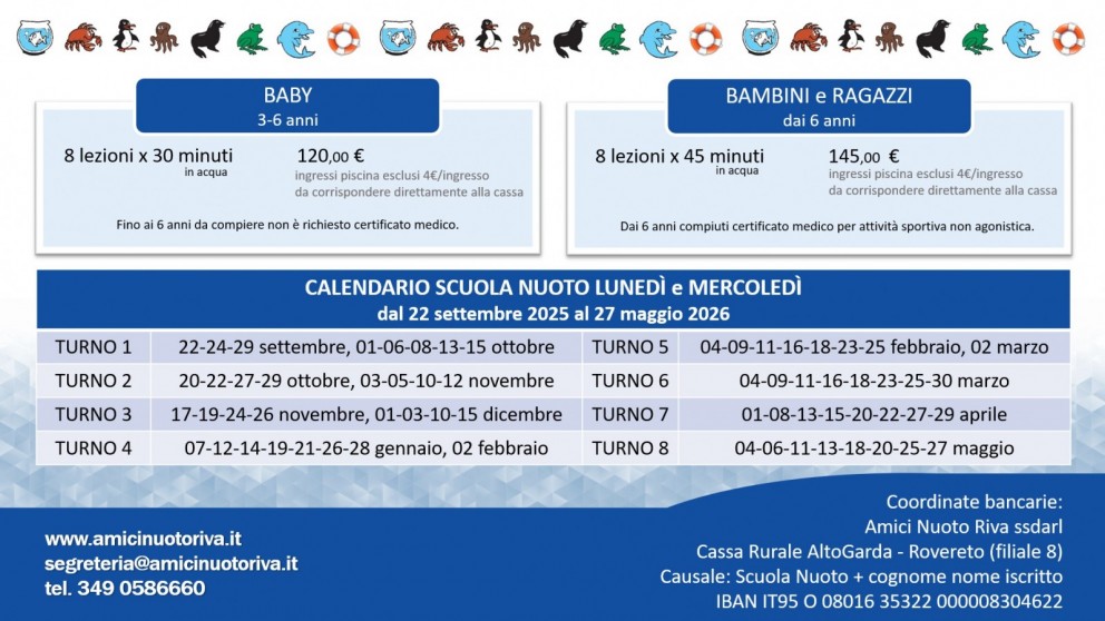 Scuola nuoto amici nuoto riva 2025/2026 LUNEDì MERCOLEDì